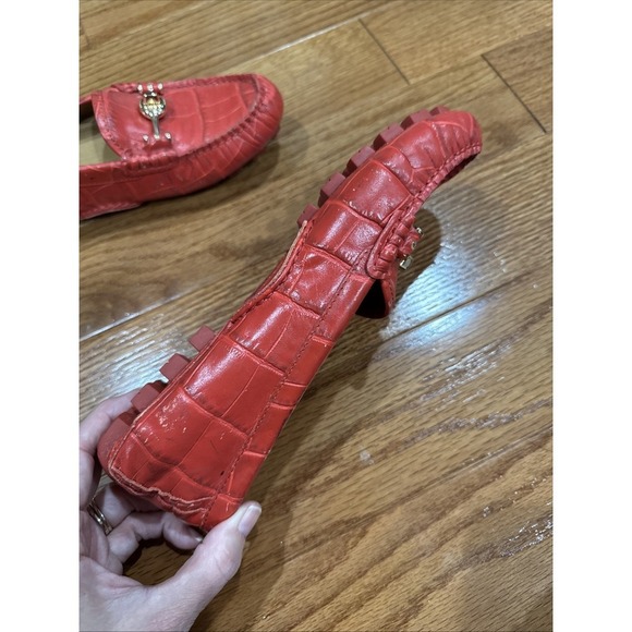 Coach Arlene Leather Driving Loafers Red Orange Gold Kisslock Detail Size 7.5 - Picture 2 of 9